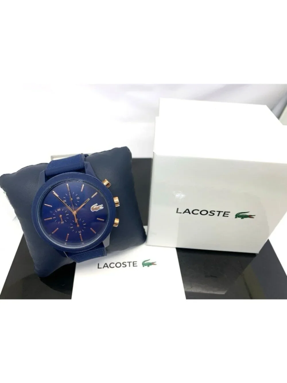 Lacoste Men's Watch 2011013 Quartz Chronograph Blue Dial Rubber Band 44mm 12.12